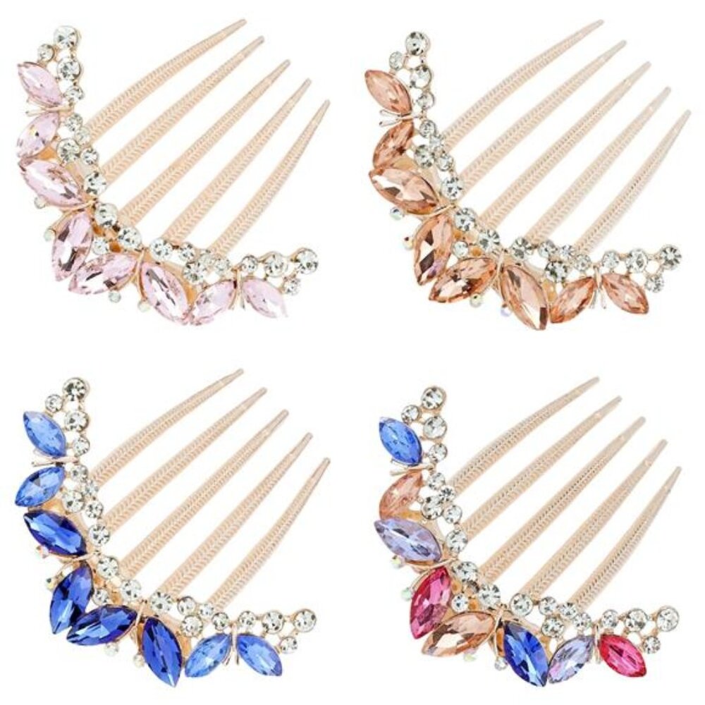 Elegant Crystal Hair Combs Set - Pink, Blue, Gold